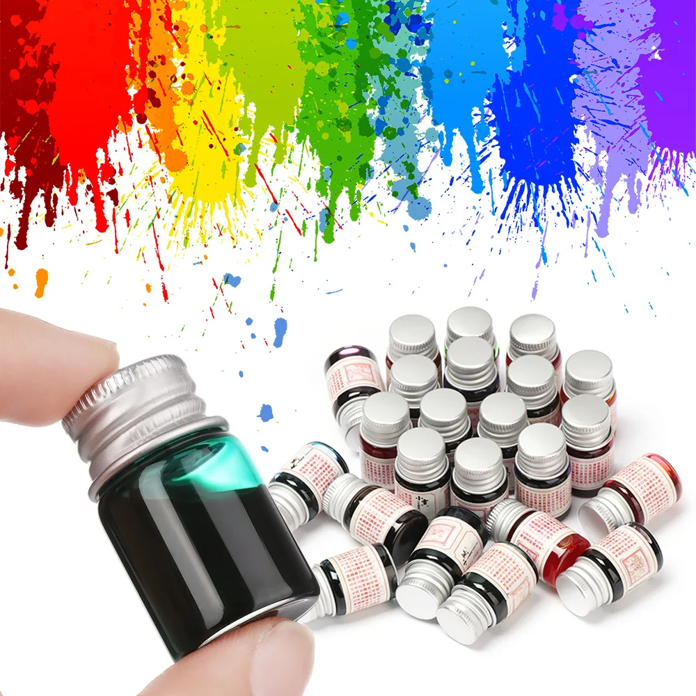 5ml 24 Colored Ink Signature Pen Ink Calligraphy Writing Painting Fountain Pen Ink with Glitter Powder Wholesale High Quality