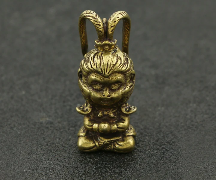 antique Handmade Brass Journey to the West figure Sun Wukong monkey craft keychain pendant ornament desktop decoration a3604