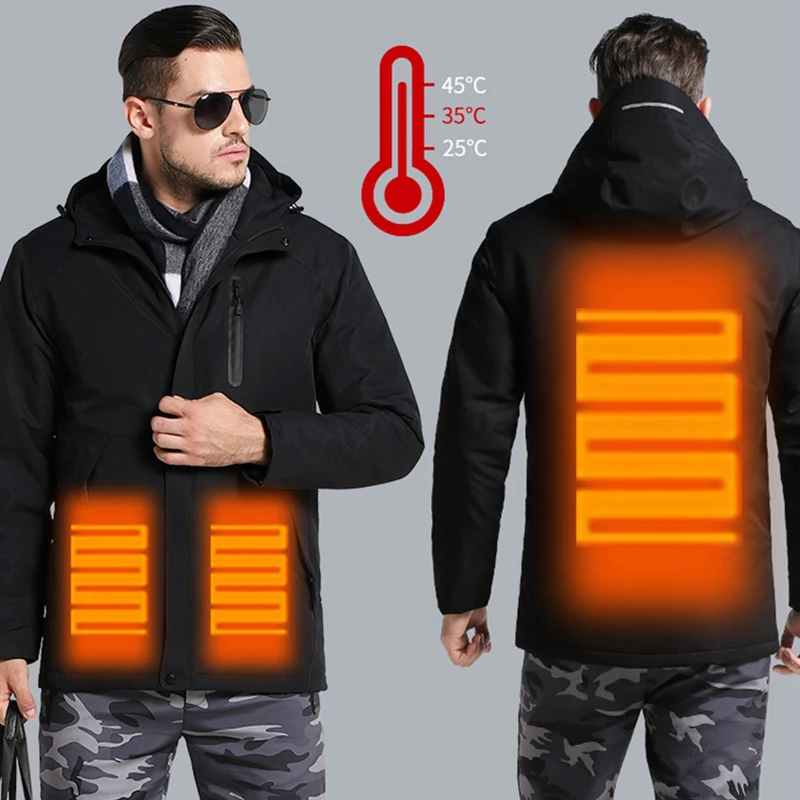 2021 New Couples USB Heated Jacket Men Women Waterproof Jacket Down Cotton Hiking Coat Keep Warm Waterproof Heating Vest