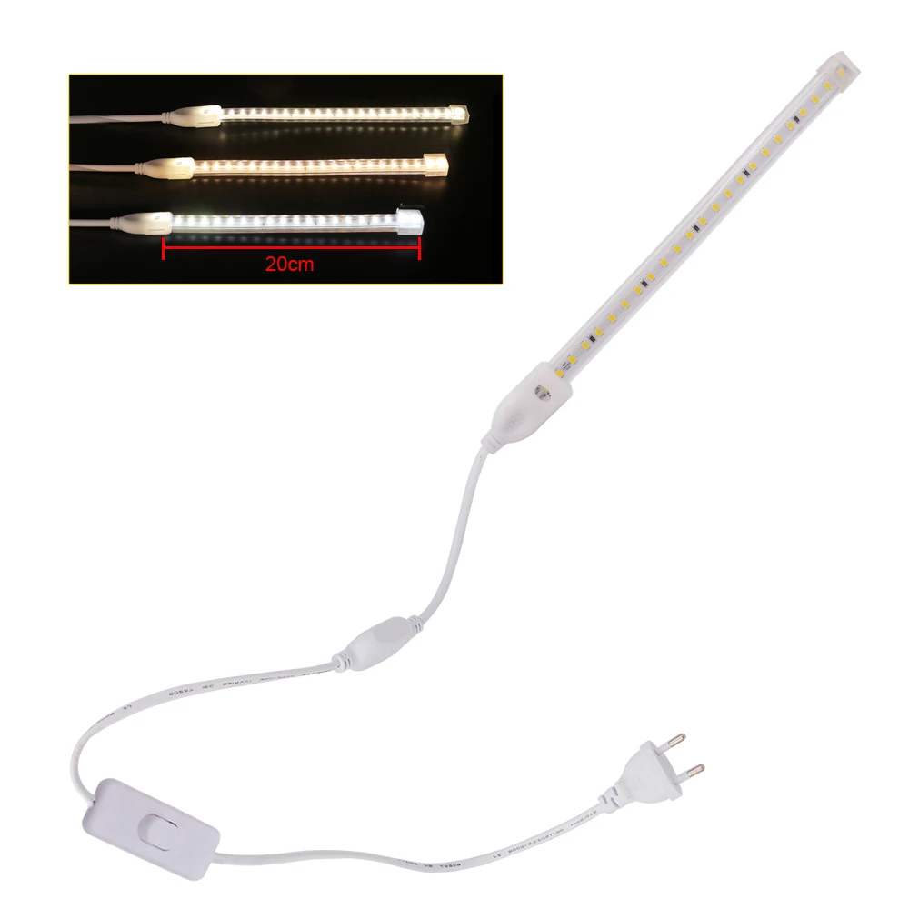 

220V 20cm Cut LED Strip Light SMD 2835 With ON/OFF Switch EU Power Plug 120LED/m Flexible Led Ribbon White Waterproof IP67