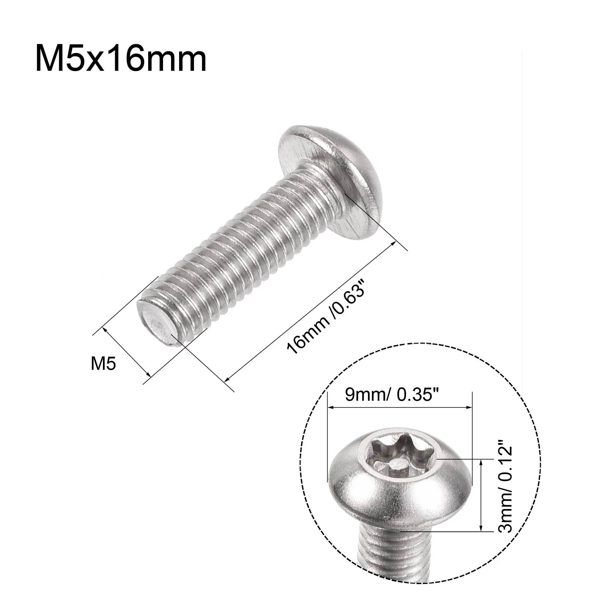 Uxcell 20pcs M5x16mm Torx Security Machine Screw Pan Head Screws Inside Column, 304 Stainless Steel Fasteners Bolts