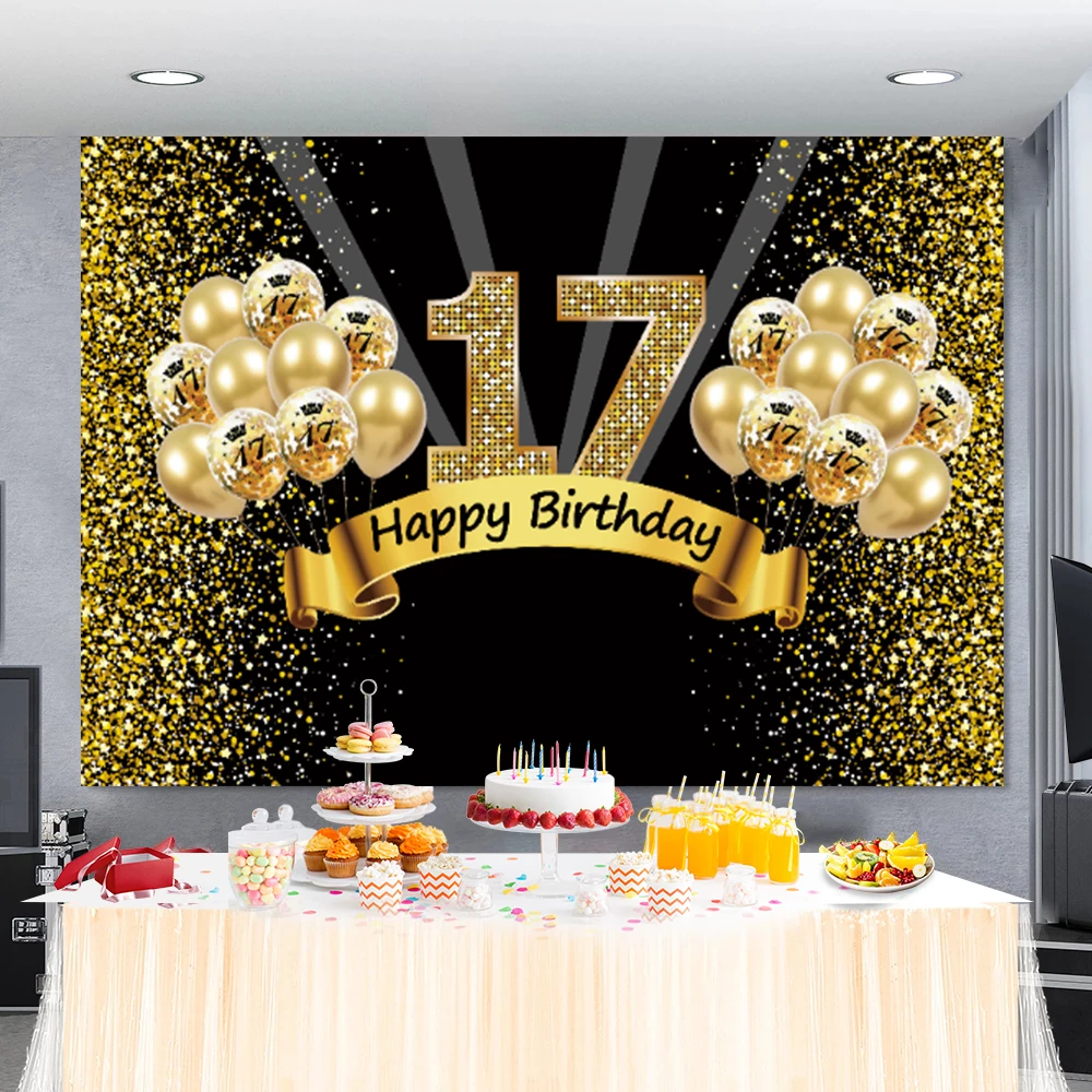 Golden Balloons Gold Polka Dots 18th 20 30 40st Birthday Party Poster Banner Customized Photo Backdrop Photography Background