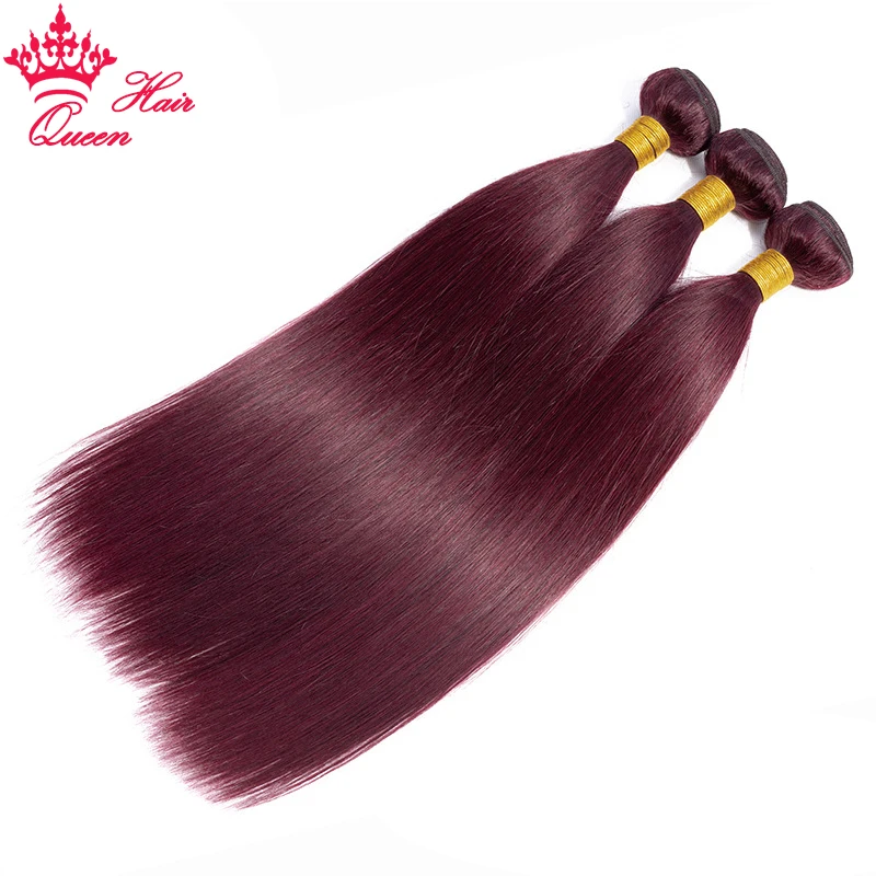 Queen Hair Official Store 99j Brazilian Straight Hair Bundles Burgundy Brazilian Hair Weave Bundles 100% Human Hair Bundles Remy