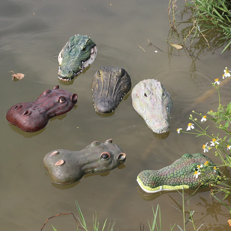 Statue de crocodile et hippopotame flottants en résine, ornement créatif et effrayant, décoration d\'extérieur, de jardin, d\'étang, de maison,