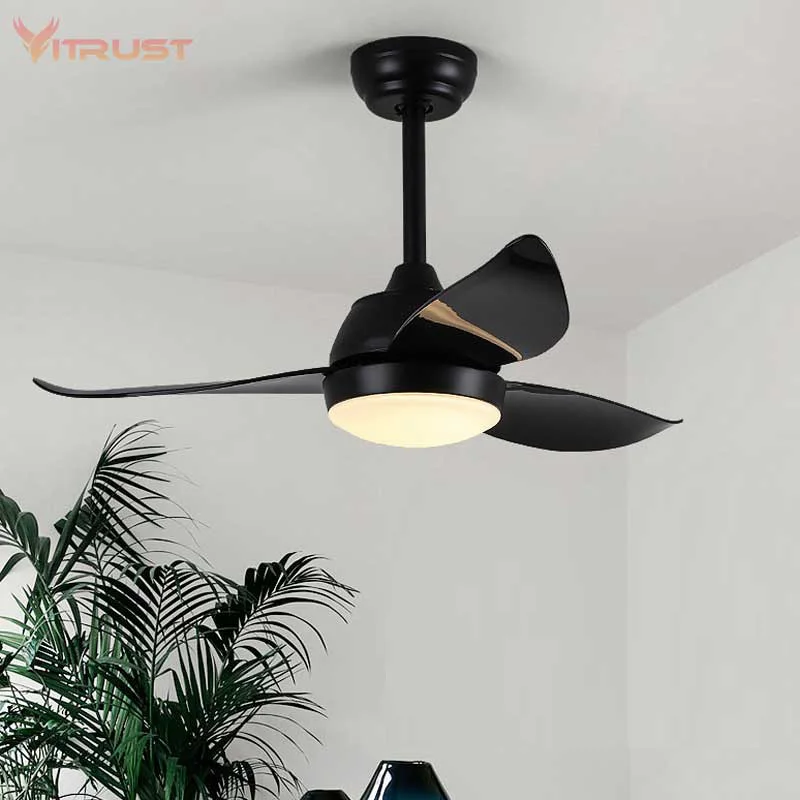 

Creative celing fan with light and remote control nordic dining room ceiling fan lamp 36/46 inch black and white