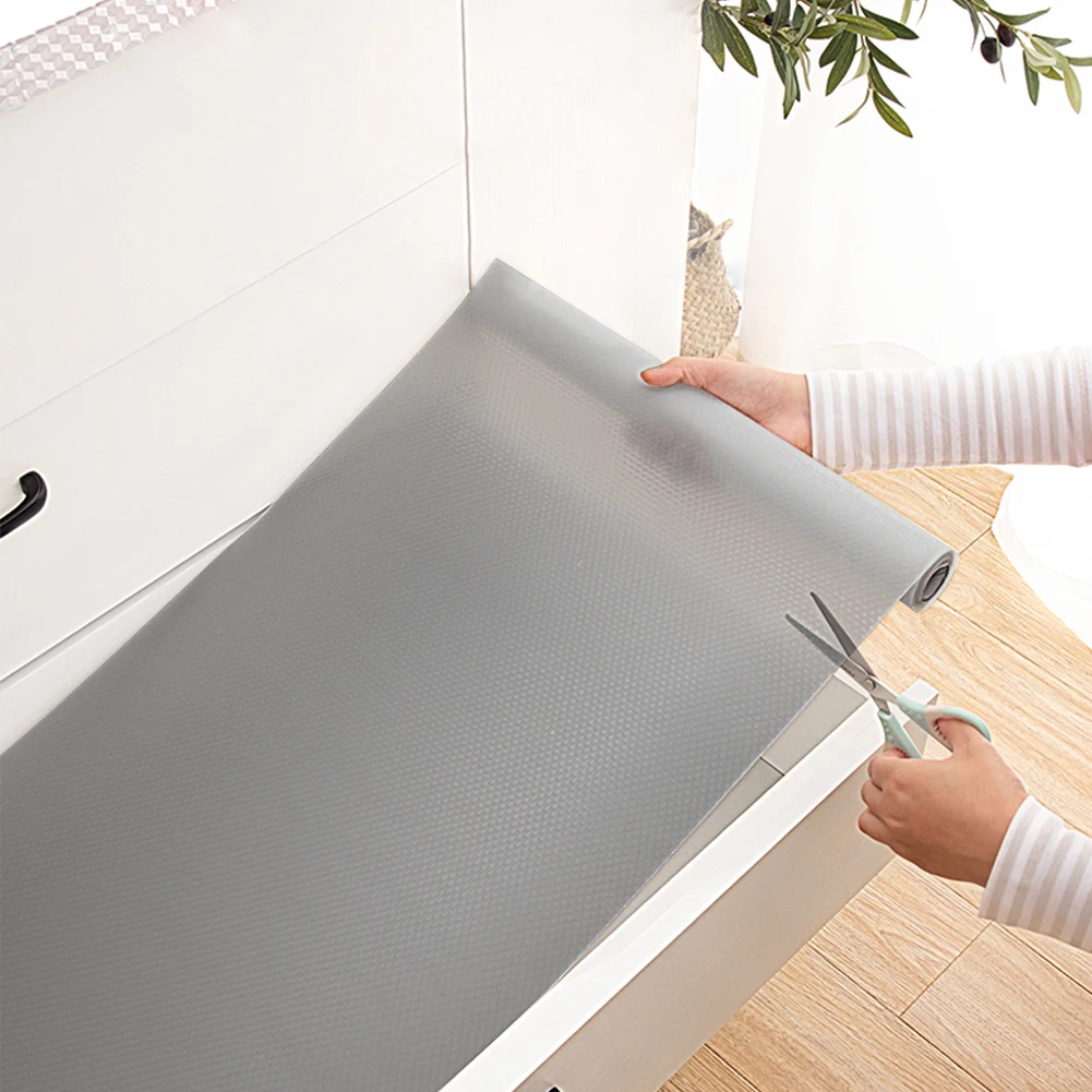 2 Roll Drawer Cabinet Moisture-Proof and Waterproof Pad non Adhesive Flat Dot Pattern 45*200cm Gray Reusable Non-Slip Mat