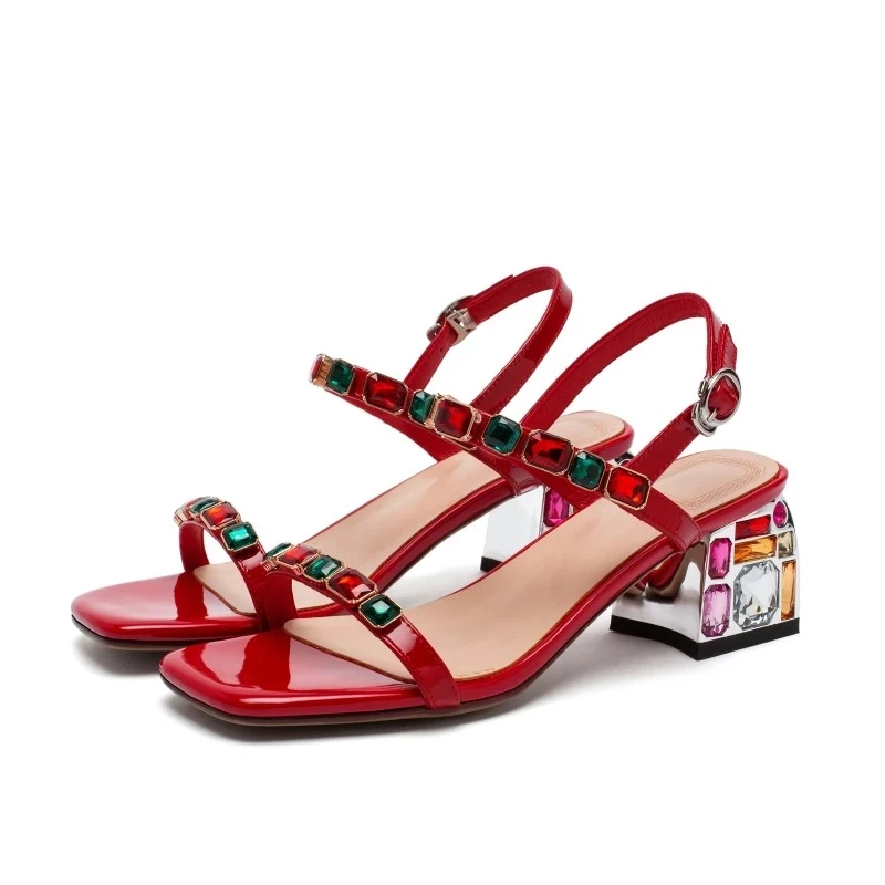 Plus Size 12 13 14 15 high heels sandals women shoes woman summer ladies One-word color drill sandals with thick heels