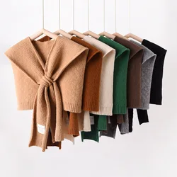 Woolen Knitted Warm Shawl Winter Korean Fashion Female Blouse Shoulders Fake Collar Cape Knotted Scarf