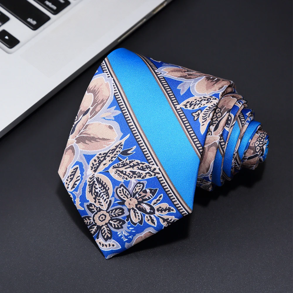 Neue modische Herrenkrawatte mit Print, handgefertigt, 8 cm Seidenkrawatte, Paisley-Blumenmuster, geometrische Krawatte für Geschäft, Party, Hochzeit, Geschenk. – Detail 24