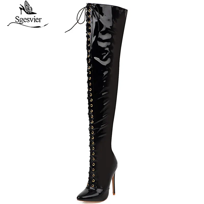 Sgesvier sexy thin high heels gladiator shoes women over the knee boots lace up zip autumn winter boots party wedding shoes lady