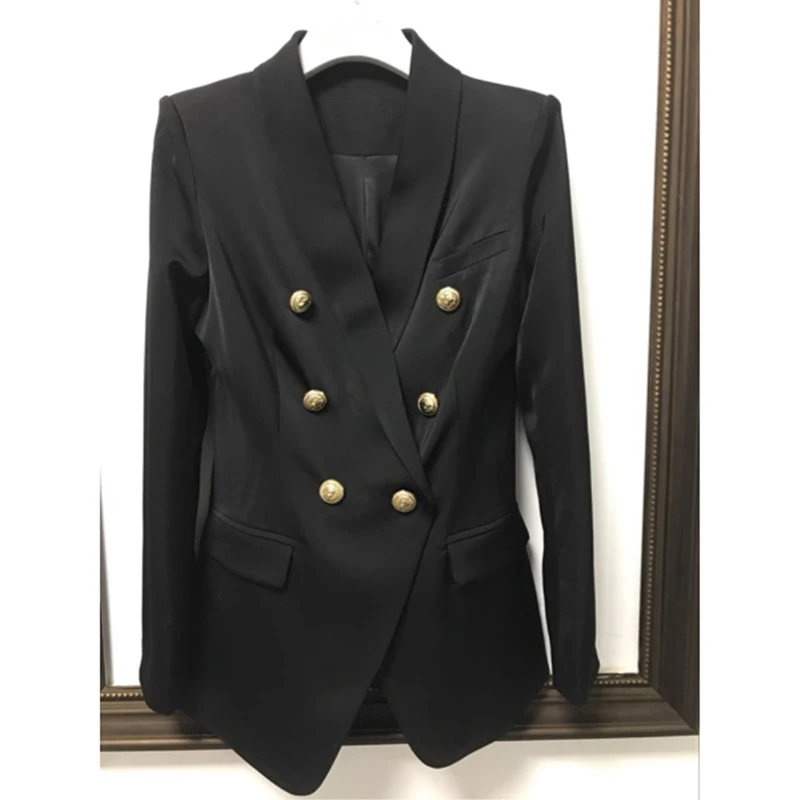 Imagem -03 - Agradável Designer Blazer Feminino Manga Longa Duplo Breasted Botões de Metal Xale Col Blazer Jaqueta Exterior Alta Qualidade