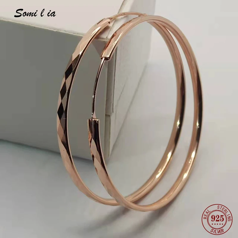 Somilia-rose Gold damski okrągły kolczyk, nowa kolekcja 100% 925 Sterling Silver duże kolczyki koła moda kobiety biżuteria