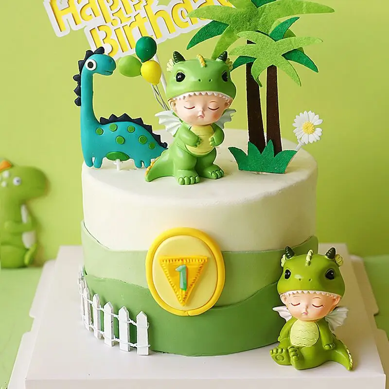 Dinosaur Theme Cake Topper Lovely Cartoon Zoo Dino Jungle Cake Decoration Soft Pottery Baby Shower Birthday Party Supplies