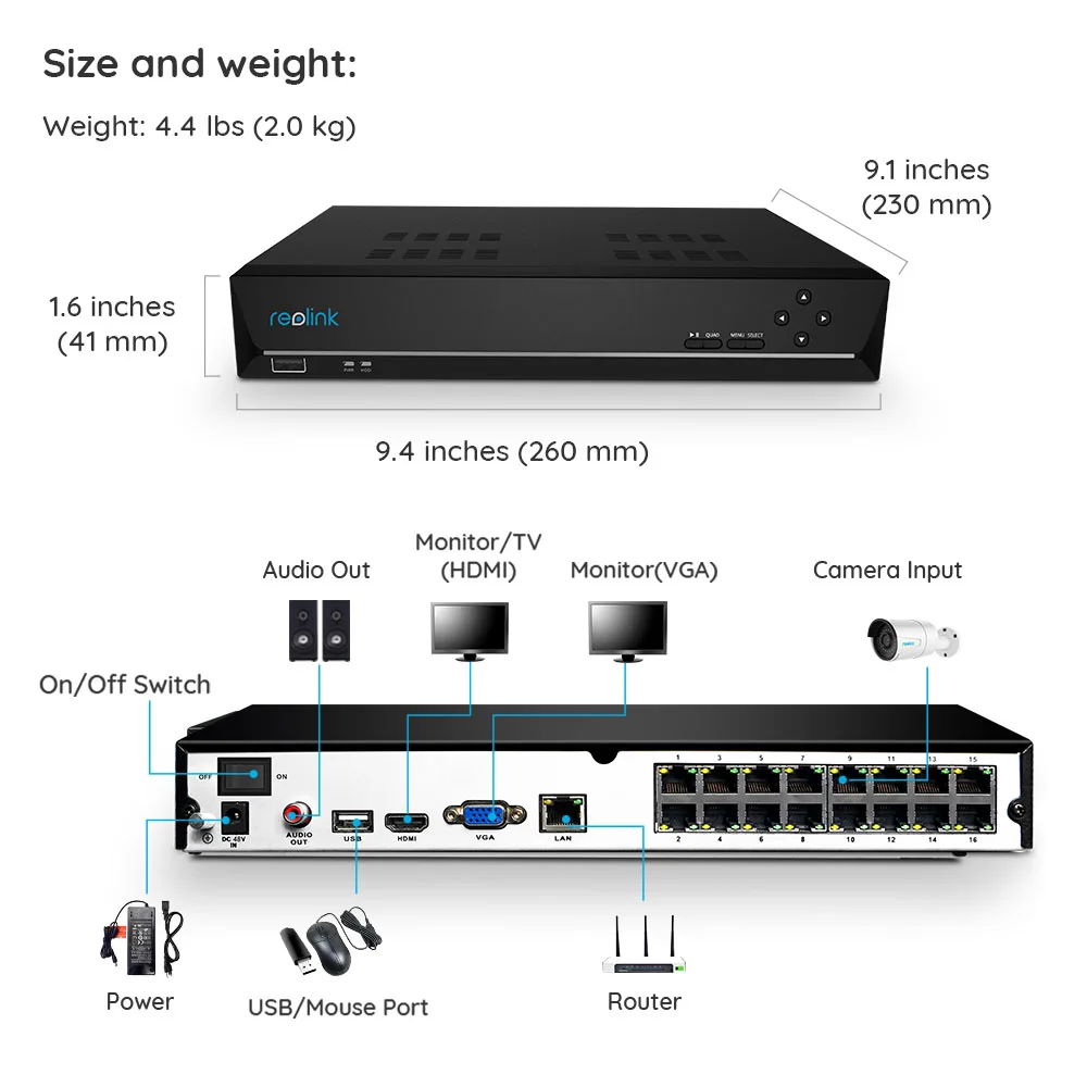 Imagem -06 - Remodelado Gravador de Vídeo Poe Nvr Network 4k 12mp 3tb Hdd Detecção Humana ou Veicular Câmeras ip Reolink Rln16410 Dvr 16ch