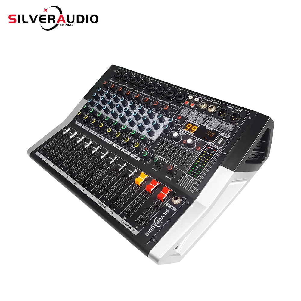 GAX-ED8 Professional 8-Channel Audio Mixer Powerful 7-band Equalization Audio Mixer With USB Switch For Karaoke Stage KTV