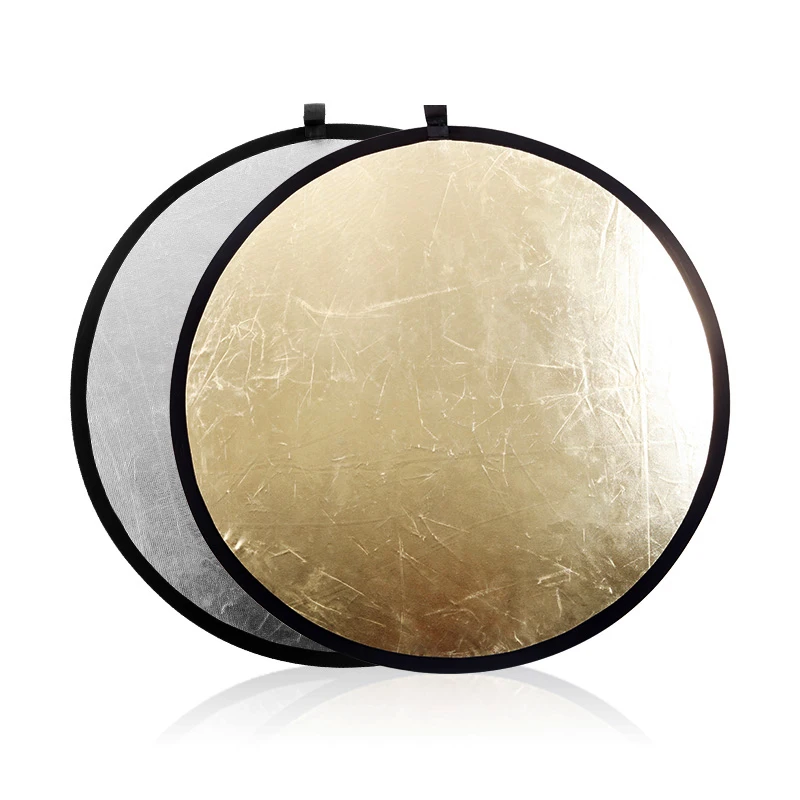 24 "60Cm 2 Dalam 1 Penyebar Lampu Fotografi Reflektor Bulat Multi Cakram Portabel Dapat Dilipat untuk Pemotretan Emas Perak