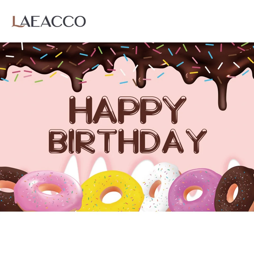 Laeacco Sweet Chocolate Donuts Dessert Birthday Backdrop Child Birthday Party Banner Poster Photography Background Photo Studio