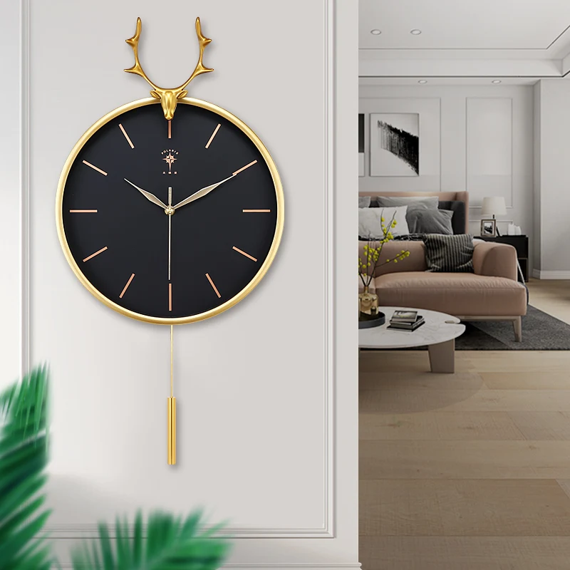 

Creative Deer Head Clock Modern Minimalist Luxurious Fashion Wall Clocks with Pendulum Northern Style Metal Home Decor Wanduhr B