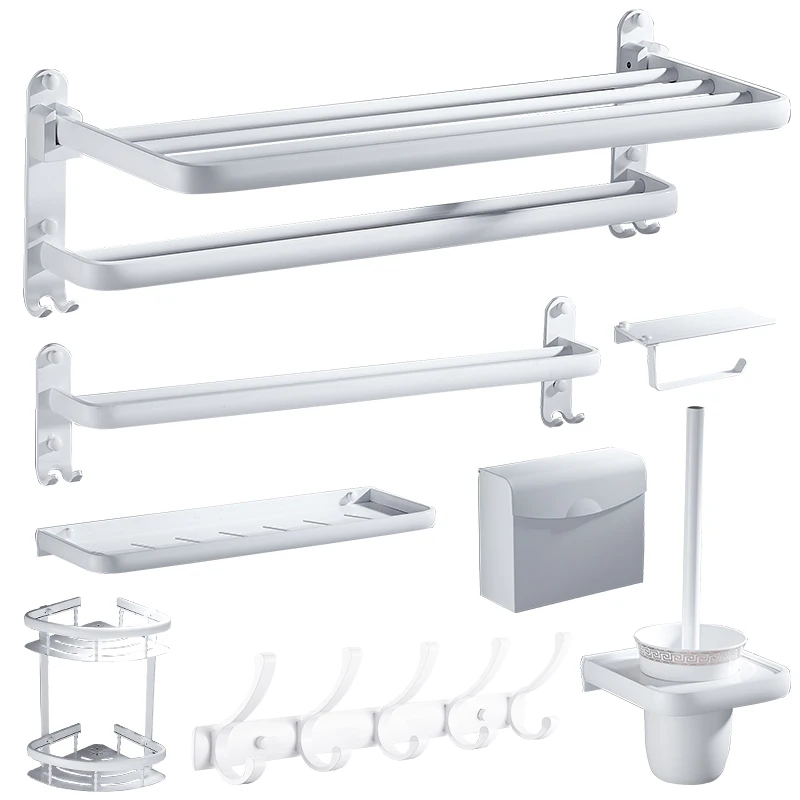 

Bathroom Accessories Set Aluminum Folding Towel Rack Towel Bar Paper Rack Toilet Brush Holder Bath Hardware White Baking