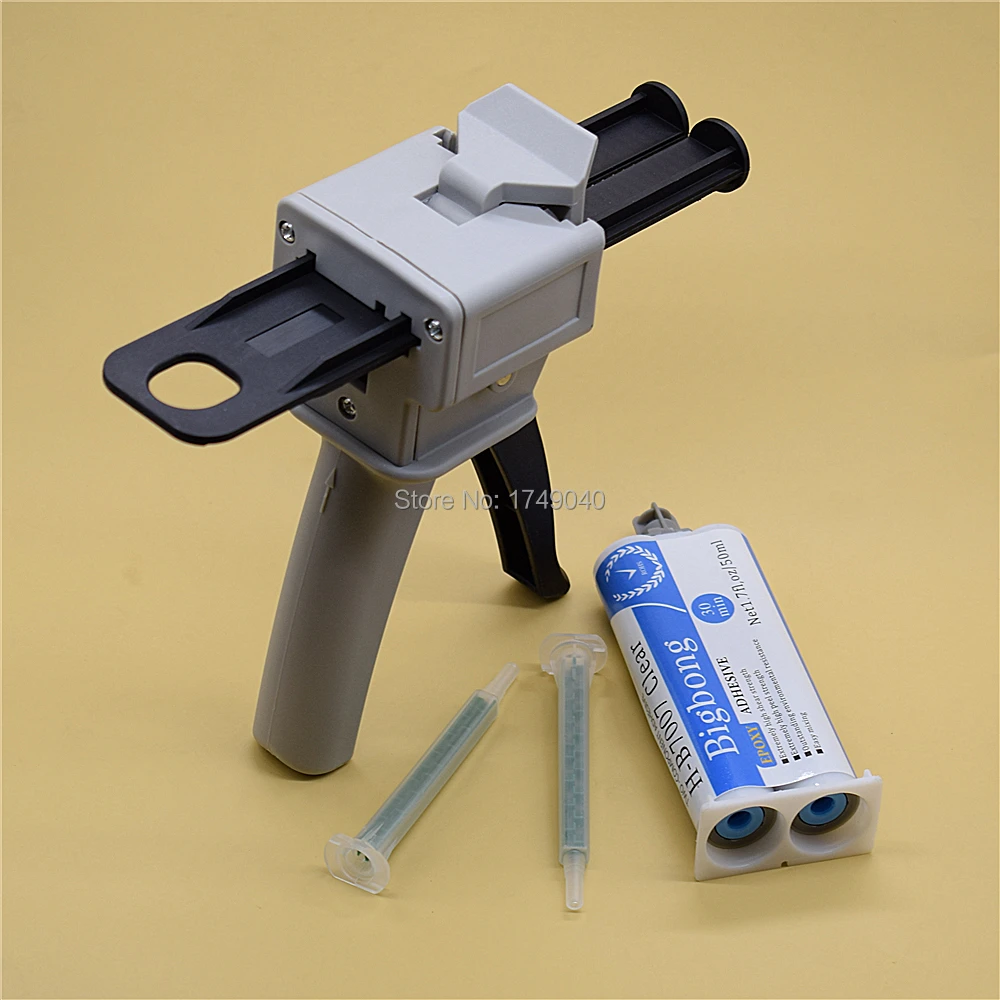50ml 1:1 AB Glues Epoxy Resin Glue Adhesives with 50ml 1:1 Glue Gun Dispenser Manual Caulking Gun and 2pcs Static Mixing Nozzles