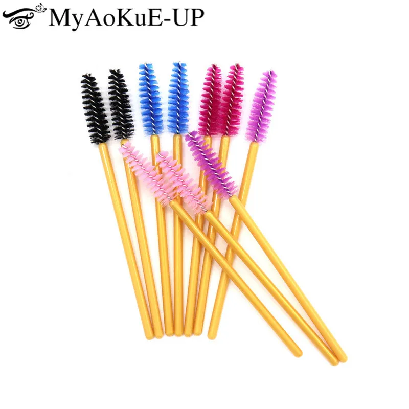 300pcs Disposable Eyelash Makeup Brush Eyebrow Comb Gold Color Mascara Wands Microbrush Lash Extension Supplies Makeup Tool