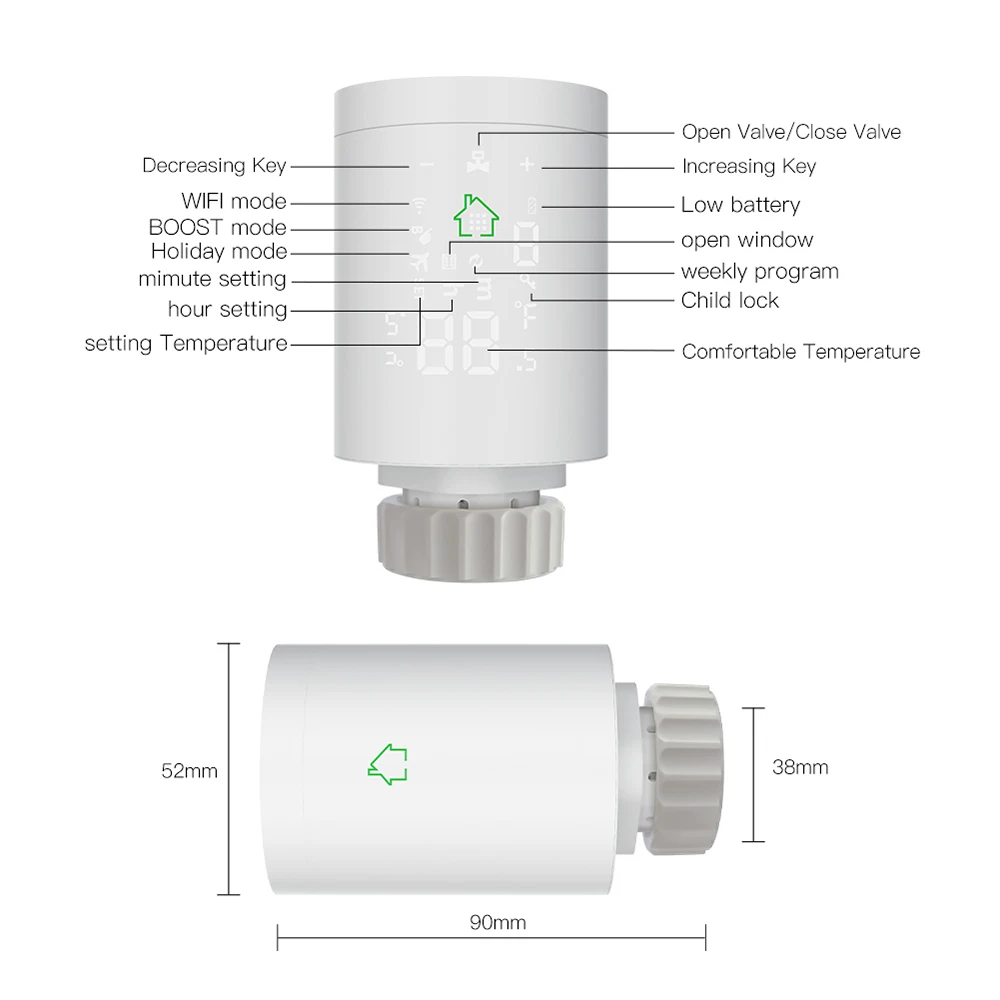 Válvula termostática de termostato para radiador inteligente, controlador de temperatura, funciona con Alexa y Google Home, Tuya ZigBee 3,0
