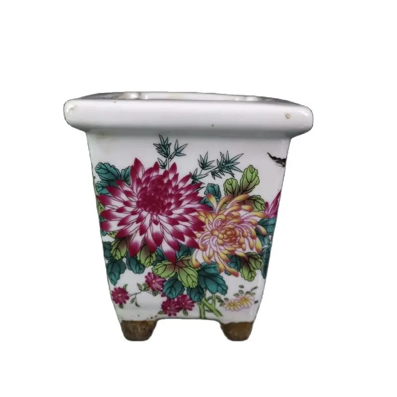 

China Old Porcelain Pastel Flower Pattern Square Flowerpot