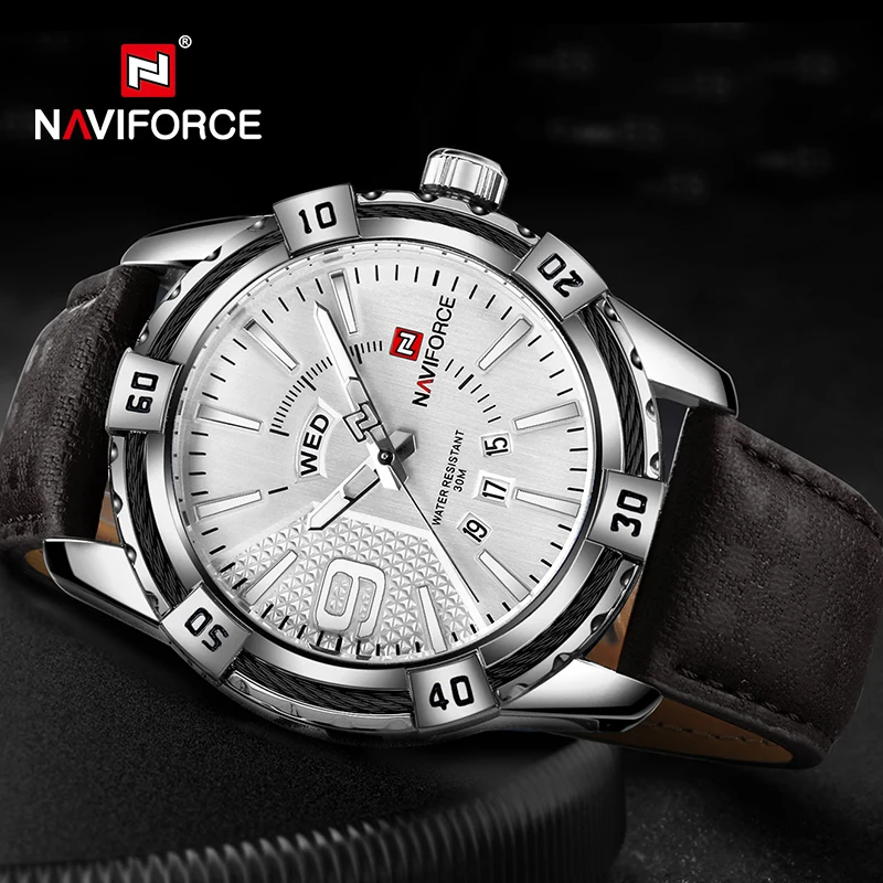 NAVIFORCE Luxury Brand Watches for Men Military Sports Luminous Day and Date Display Leather Waterproof Men Quartz Wrist Watches