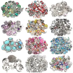 10pcs/lot Wholesale Snap Jewelry MIX Metal Snaps Rhinestone Flower 18mm Snap Buttons Fit Leather Snap Bracelet Bangle