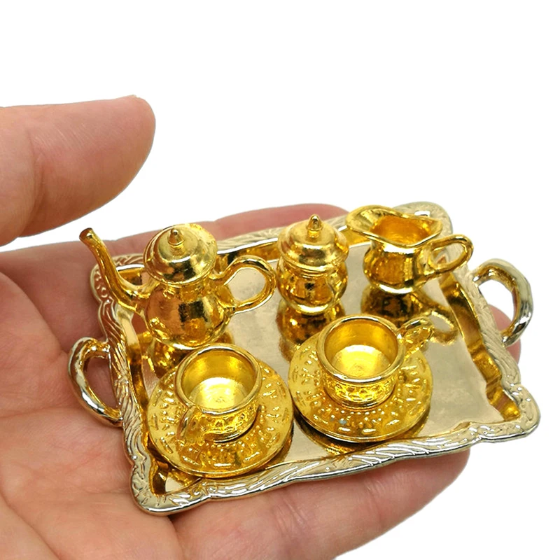 

10Pcs/Set Dollhouse Miniature Metal Tea Set Model Dollhouse Furniture Miniature Toy For Dollhouse Decoration New