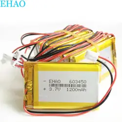 10 szt. 603450 3.7V 1200mAh akumulator LiPo z złączem JST 2.5mm 2Pin do GPS DVD rejestrator telefonu komórkowego E-booki