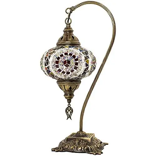 English Moroccan Mosaic Lamp Light, Turkish Lamp, handmade Mosaic Glass Swan Neck Table Lamp Tiffany Style Bohemian Colorful M image 2