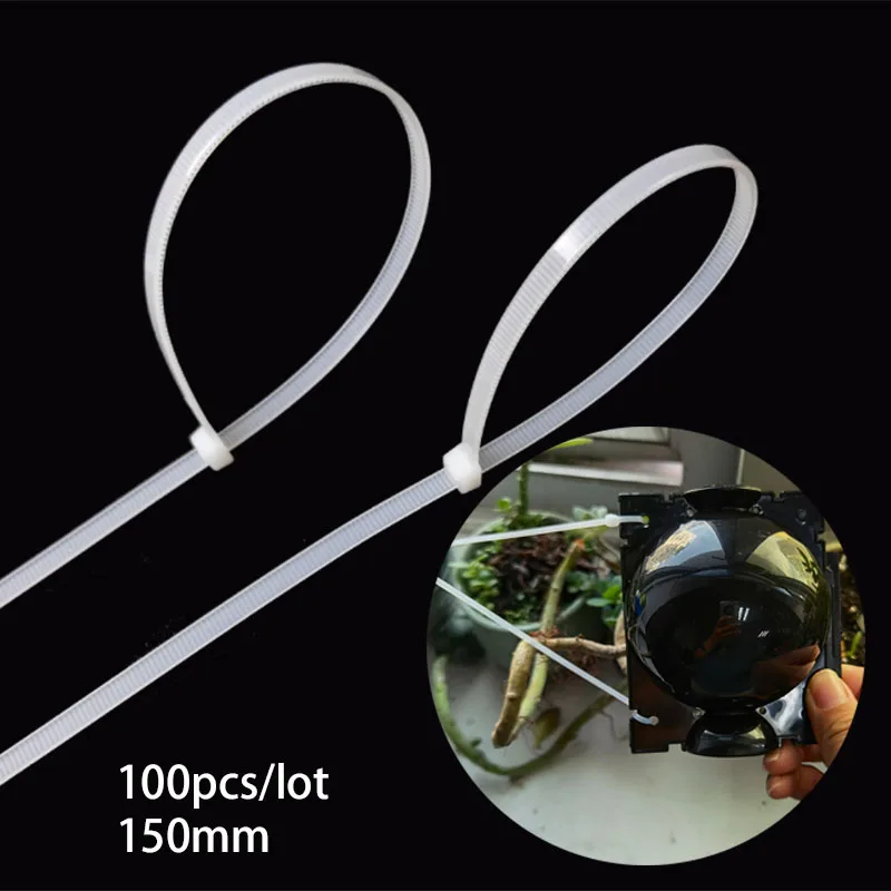 100pcs 150mm Wire Wrap Zip Ties Garden Plant Rooting Ball Cable Tie Plastic Nylon Fasten Wires Strap Fastening Ring Home Tool