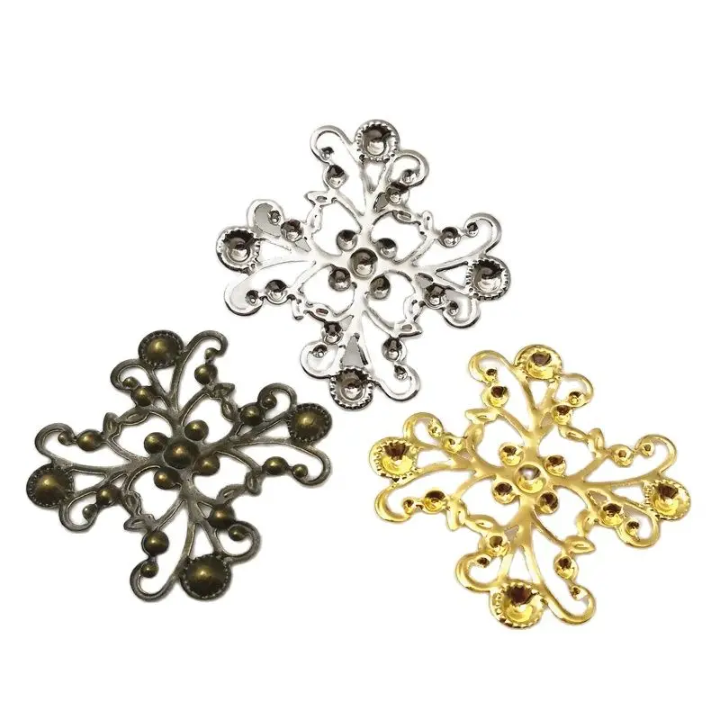 10 Pieces Antique bronze/White k/Gold color Metal Filigree Flowers Slice Charms Pendant base Setting Jewelry DIY Components