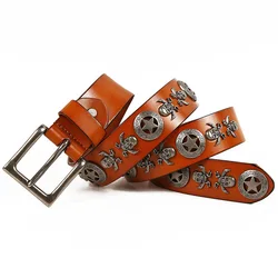 (Ta-weo) Original Fashion Unisex Rivet Genuine Leather Belt, Men hip hop punk Belts, Women Leather Belts.