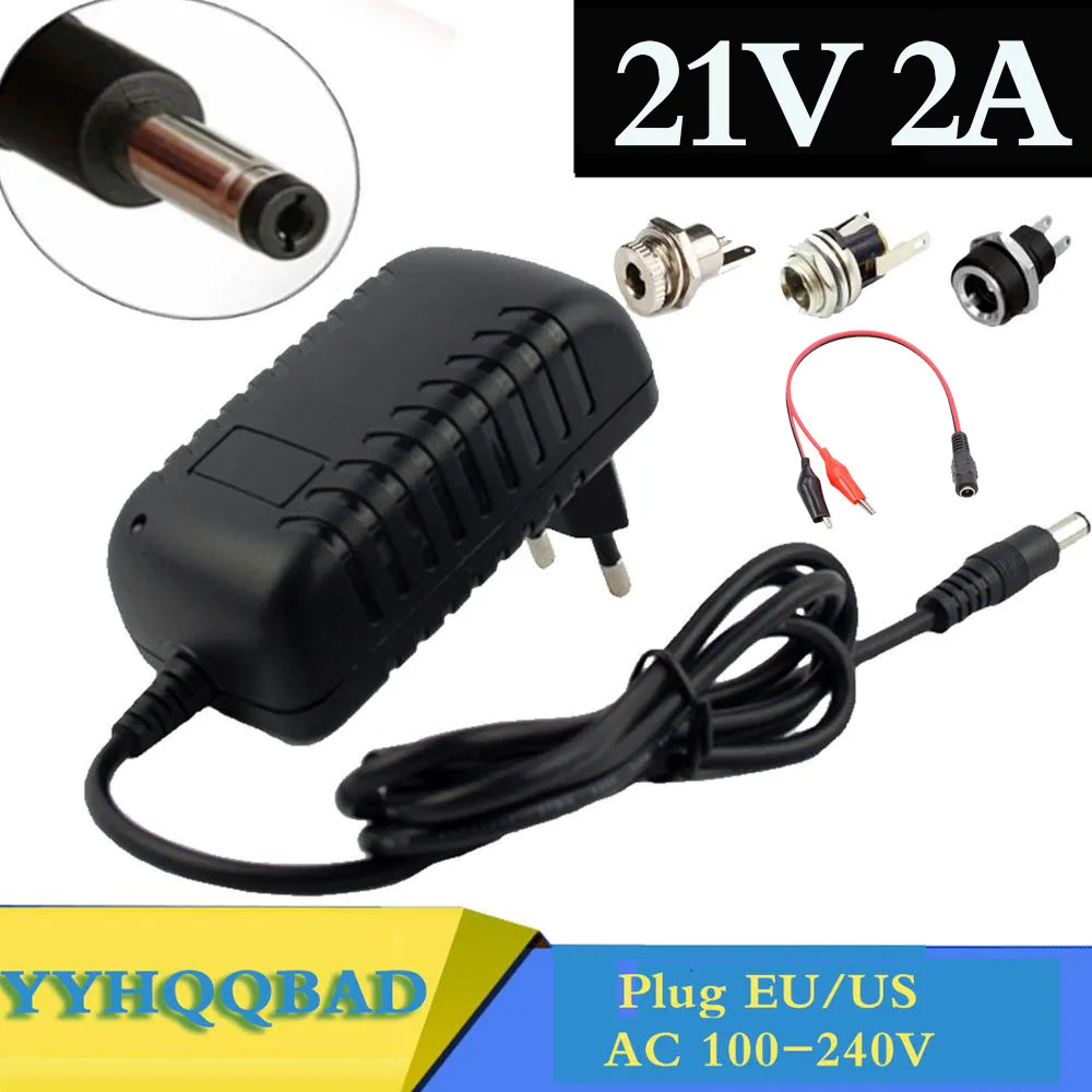 

21V 2A 18650 Lithium Battery Charger 18V lithium battery Charger 5.5mm x 2.1mm DC Power Jack Socket Female Panel Mount Connector