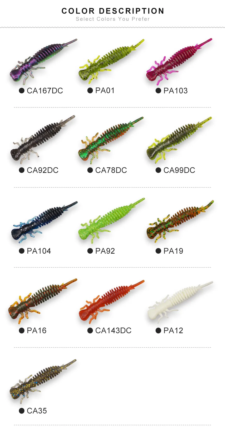 ESFISHING New Jigging Soft Worm Bait Larva 50mm 75mm For all Fish Iscas Pesca Artificial Ice Tiny Fishing Lure Tackle