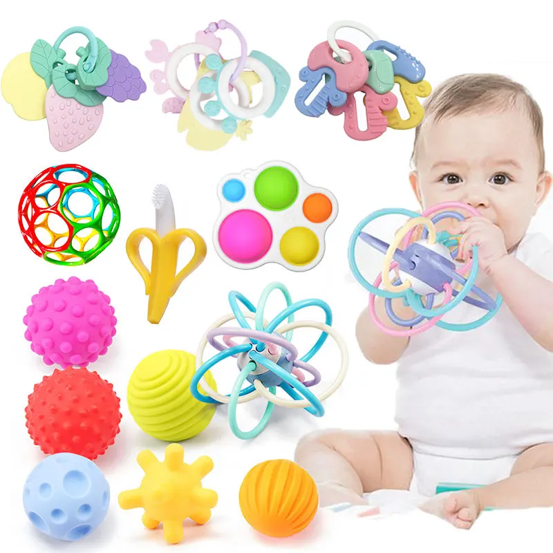 TeWindsor-Hochet en Silicone Souple à Mâcher pour Bébé Jeux de Développement Jouets Sensoriels pour Nouveau-Né de 0 à 6 Mois