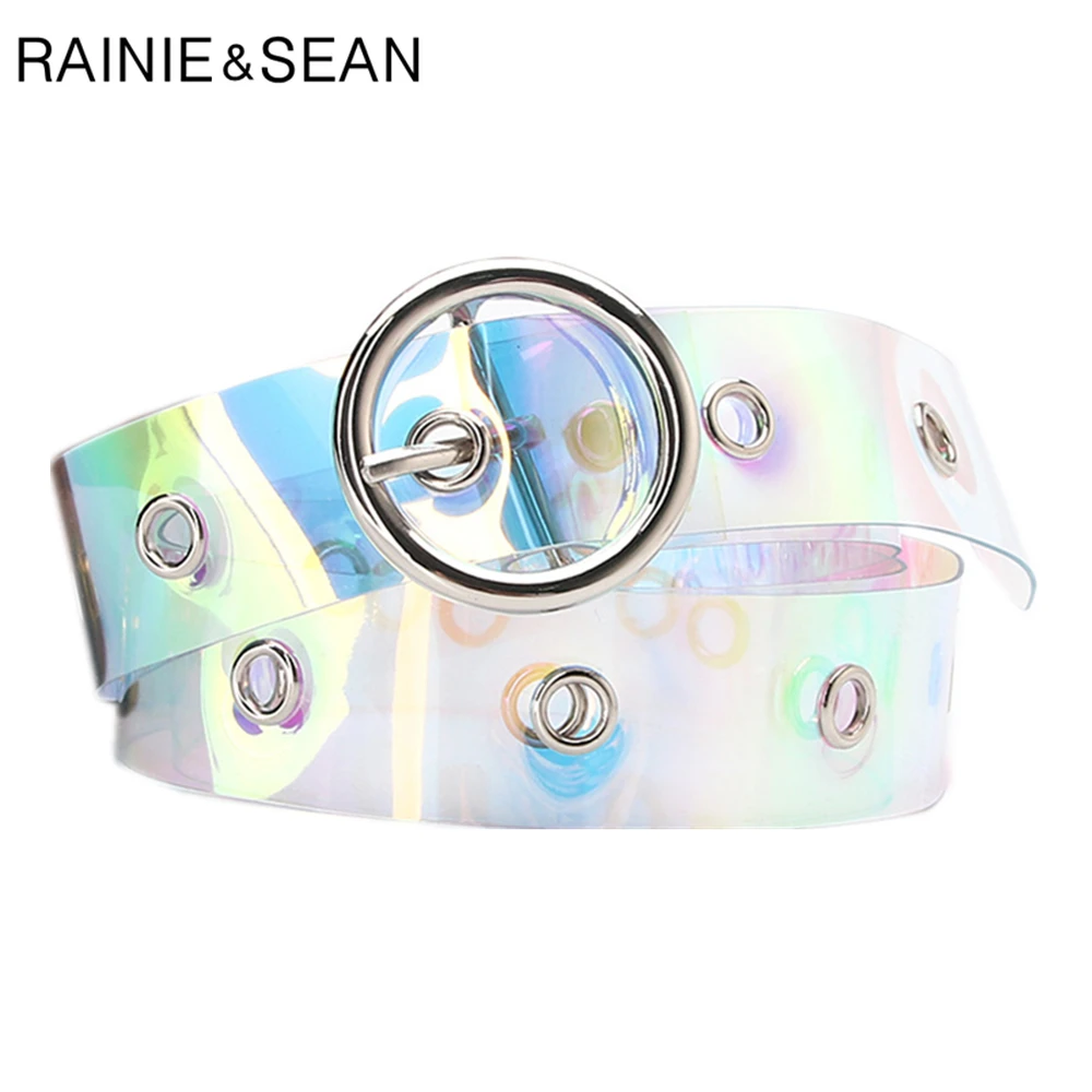 RAINIE SEAN Woman Belt for Jeans PVC Transparent Plastic Belt Women Rounde Buckle High Fashion Ladies Colorful Trouser Belt