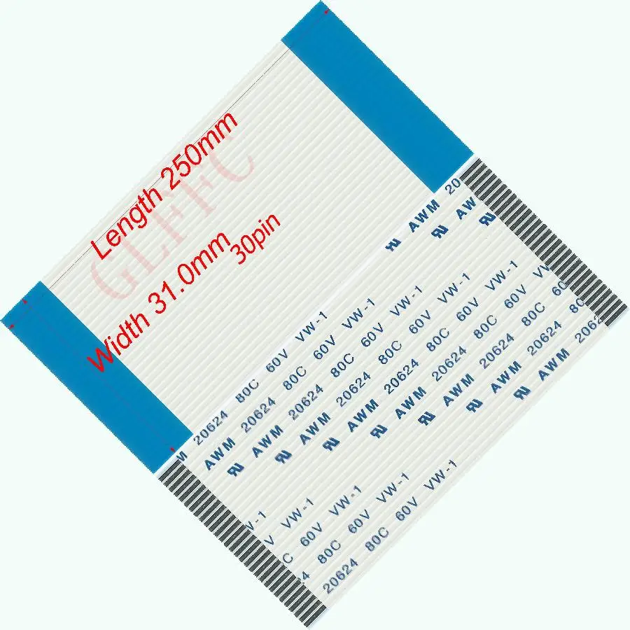 30pin 1.0Pitch 250มม.-1500มม.-ประเภทสายแบนแบบยืดหยุ่น FFC Awm 20624 ROHS สำหรับ TTL LCD DVD คอมพิวเตอร์