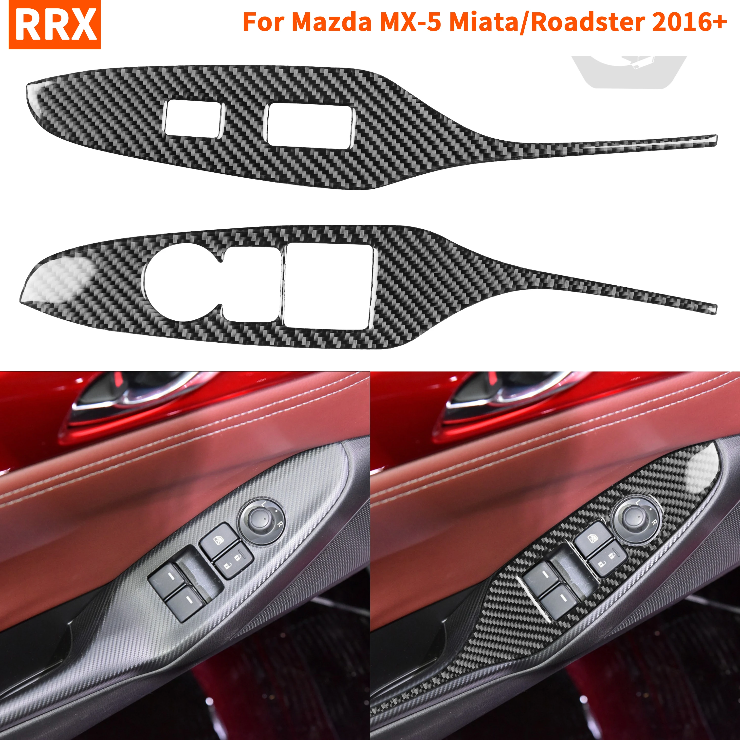 Carbon Fiber Door Lift Switch Panel Cover Sticker For Mazda MX5 Miata Roadster 2016+ MX 5 ND Button Interior Auto Car Accessorie