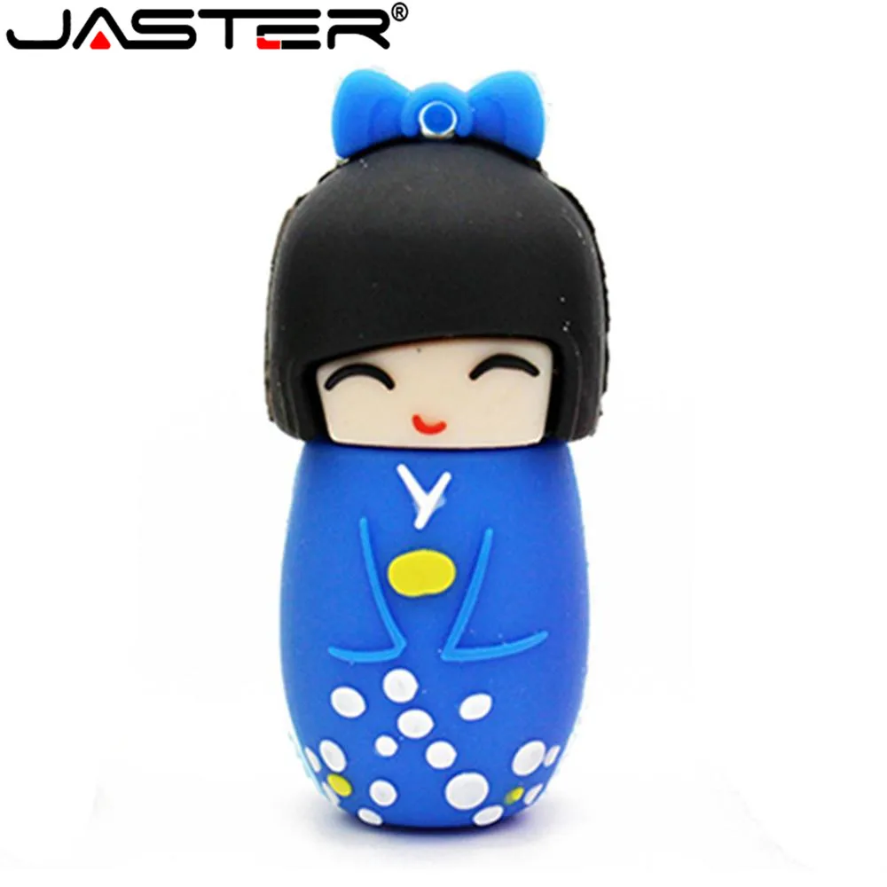 JASTER Cartoon Japanese Kimono Doll Pen drive 128GB Silicone Gifts for Children USB Flash Drive 64GB Pretty Memory Stick 32GB