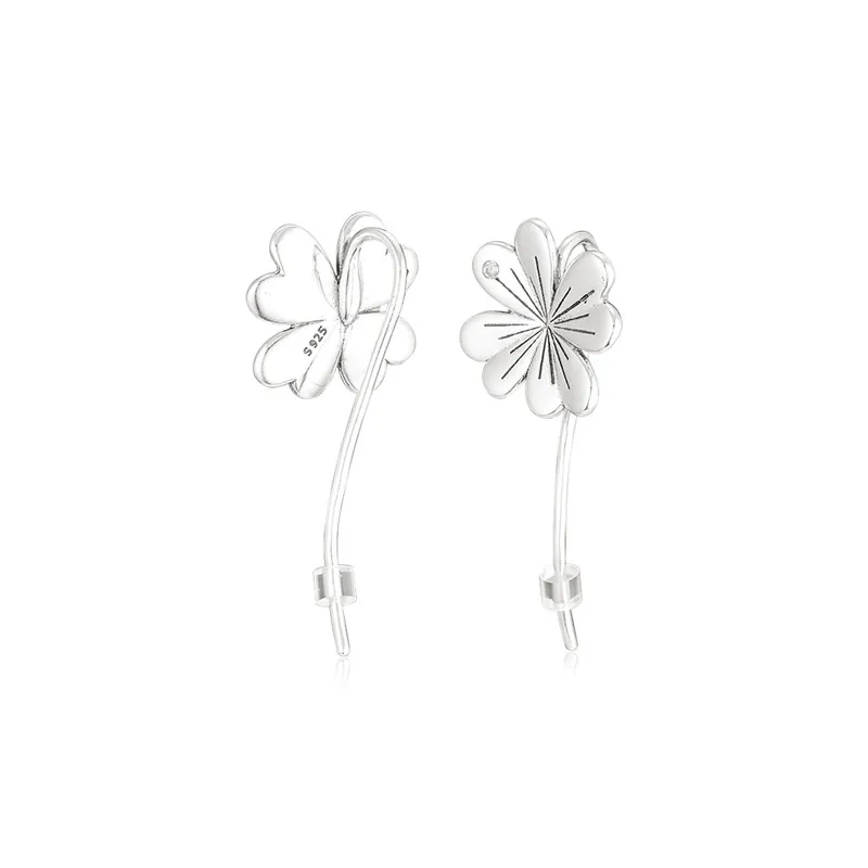 Lucky Four-Leaf Clovers Hoop Earrings Fine Sterling Silver 925 Jewelry Spring Earrings for Women 2019 Original Silver Earrings