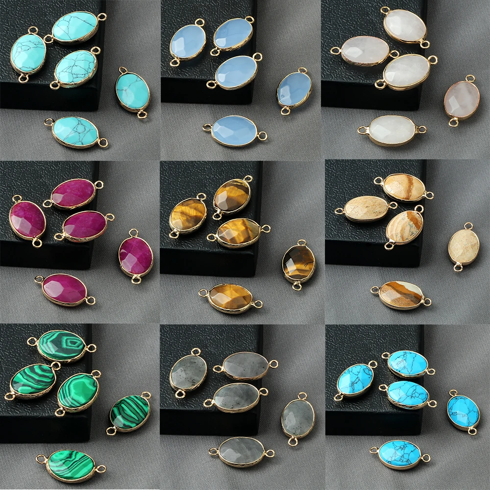 5pcs Charm Natural Stone Pendant Pendentifs Egg Shape Semi-Precious Charms Jewelry Making DIY Necklace Earring Fashion Accessory
