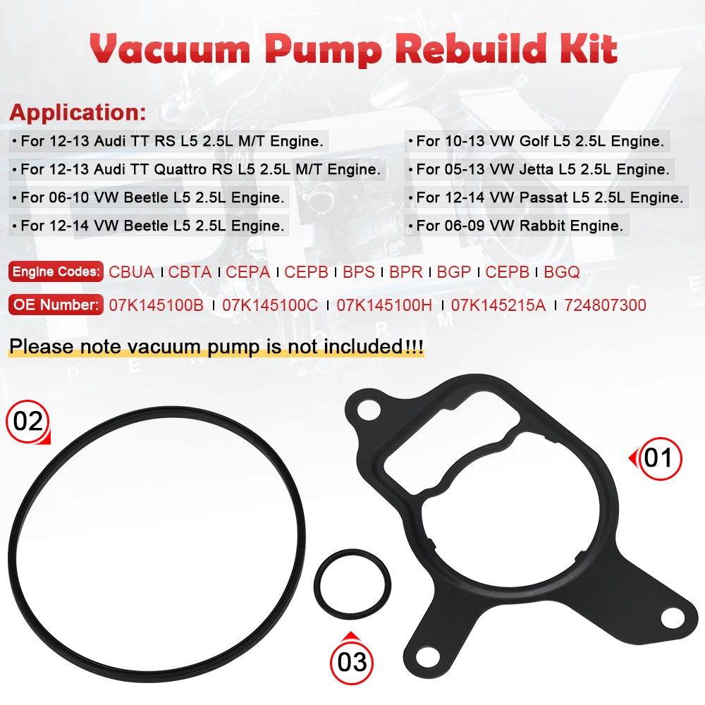 Vacuum Pump Rebuild Seal Kit Gasket Compatible For VW 2.5 L Jetta Beetle Passat Rabbit Golf 07K145100C No More Leak Replacement