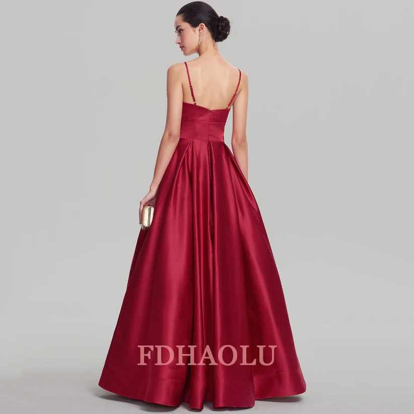 Customized Burgundy Sexy Prom Dresses Long Satin Spaghetti Strap Evening Dress Long Gown Backless Party Dresses Robe De Soire