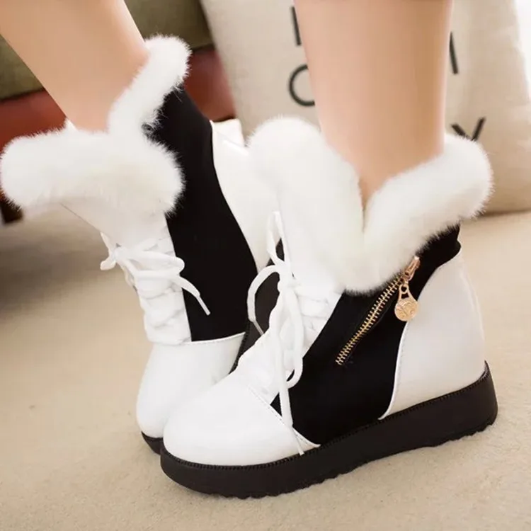 2023 Warm Women\'s Short Boots Winter Thick-soled Slope Heel Color Matching Snow Boots Casual Simple Casual Boots Ladies Booties