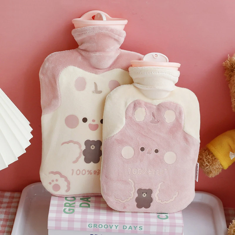 500/1000ml Kawaii Bear Hot Water Bottle Plush PVC Cute Large Reusable Hand Foot Belly Warmer Explosion-proof Portable Bags Gift