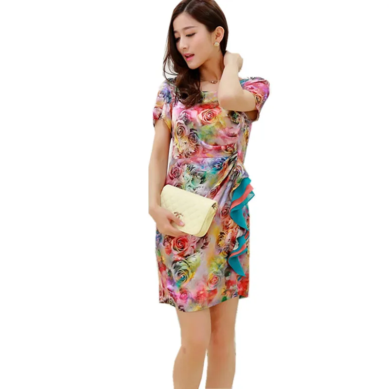 

Chiffon Vintage Blue New Floral Dress Women Short Sleeve Plus Size 5XL Summer Dresses Vestido De Festa FYY426