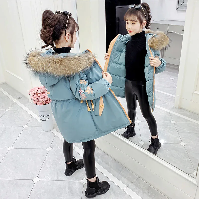 Hot Girls Winter Cotton-Padded Long Coat 2023 New Kids Thickened Parka Outerwear Hooded Clothes Children's Fashion Wadded Jacket